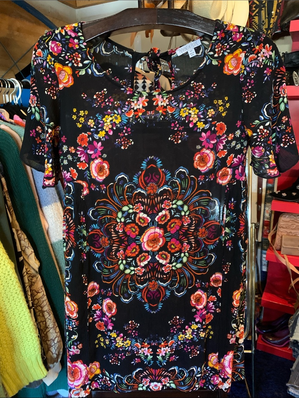 Black Floral Medallion Shift Dress